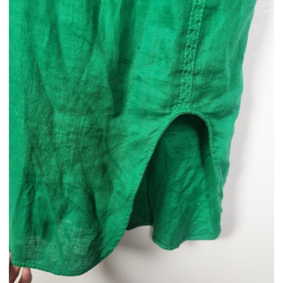 Zara Women's Sz. M 100% Green Long Sleeve Midi Linen Button Front Dress - Picture 4 of 6